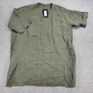 Bryn Walker Womens Bingley Tunic Dress Medium Olive Linen V-neck 3/4 Sleeve NEW